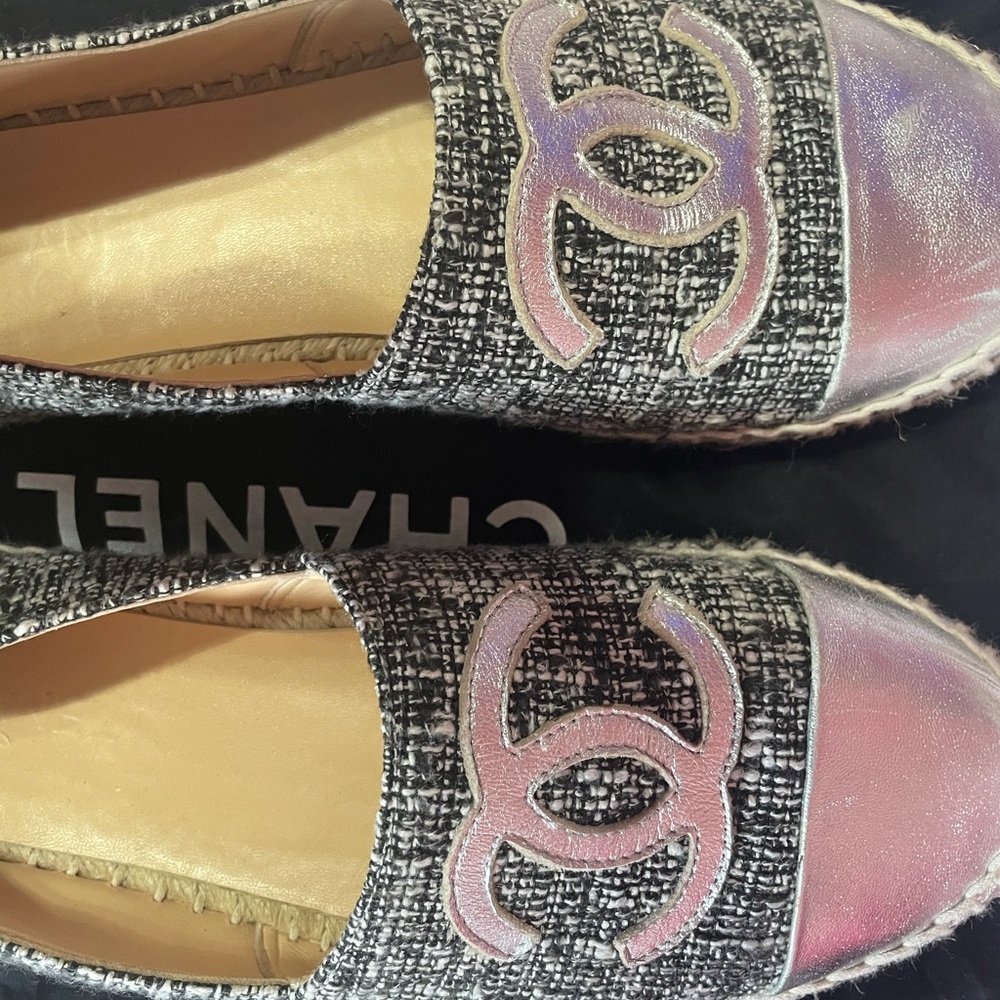 Chanel Blue and Silver Tweed Espadrilles Flats